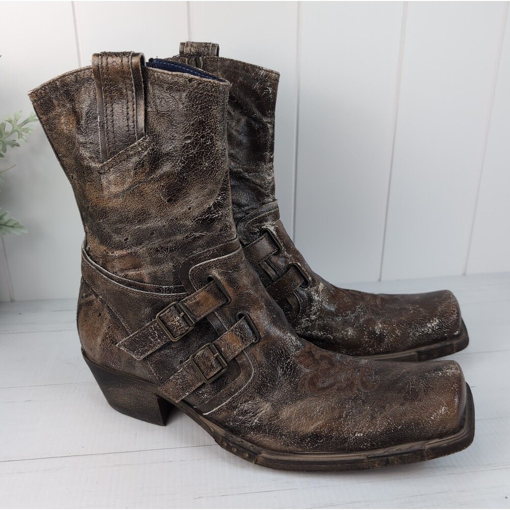 VTG Mark Nason Rock Lives Dragon Distressed Leather Boots Mens Size 11.5 Rust